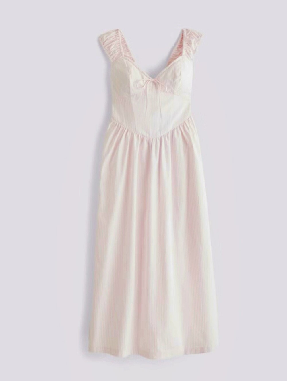 Abercrombie & Fitch Light Pink Ruched-Strap Midi Dress